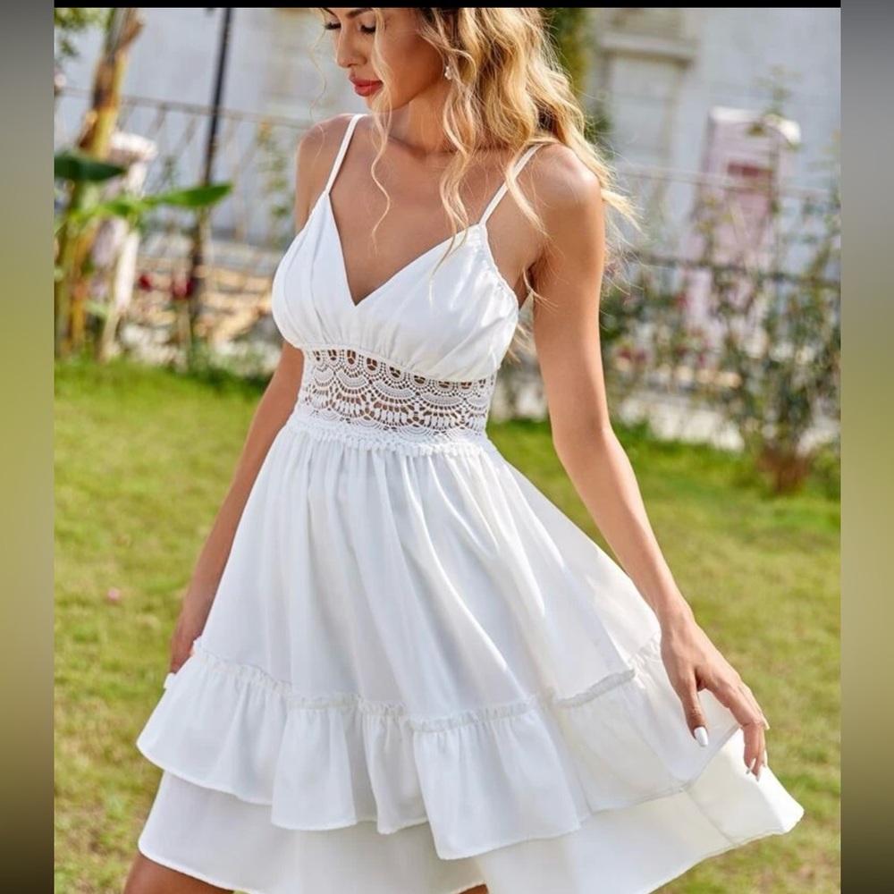 Lace Insert Layered Hem Cami Dress
